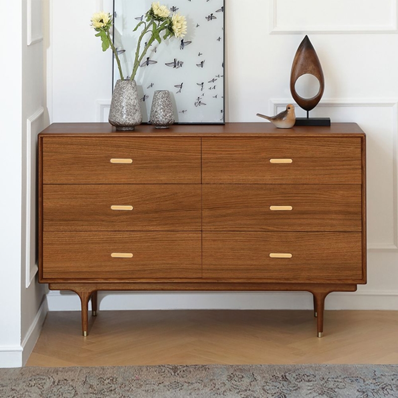 Dresser with Gold Inset Handles and Tapered Legs Mid Century Modern