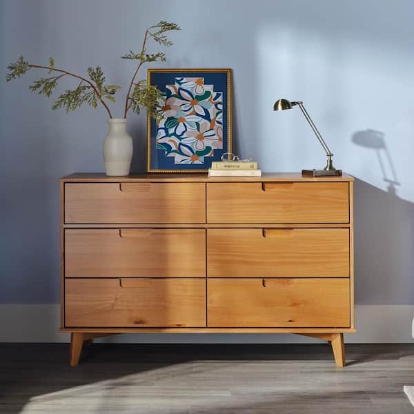 Dresser with Integrated Pulls Caramel Mid-Century Modern Styling