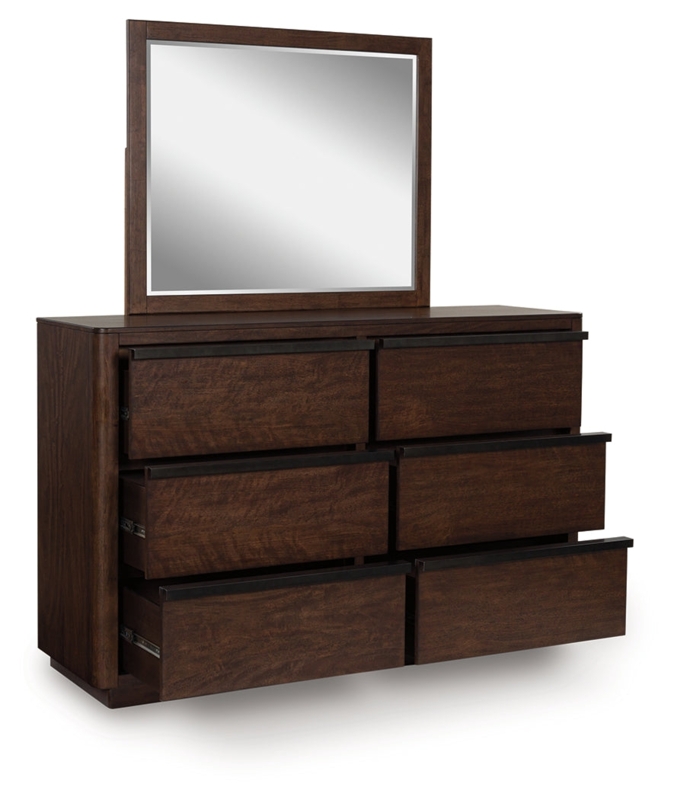 Dresser with Integrated Pulls, Dark Wood Grain, Contemporary Storage Set