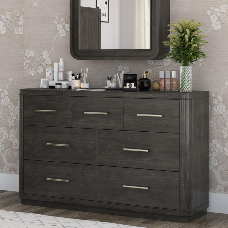 Dresser With Matching Wall Mirror 7 Drawer Dark Grey