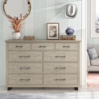 Dresser with Metal Bar Pulls, Light Oak Finish, Contemporary Wide Style