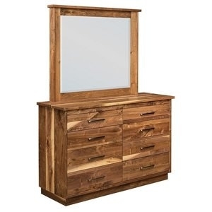 Dresser with Mirror, Matching Frame, Rustic Wood Grain, Eight Drawers