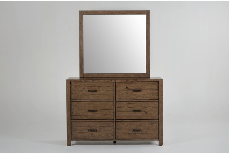 Dresser with Mirror, Textured Wood Grain, Horizontal Pulls, Wood Finish