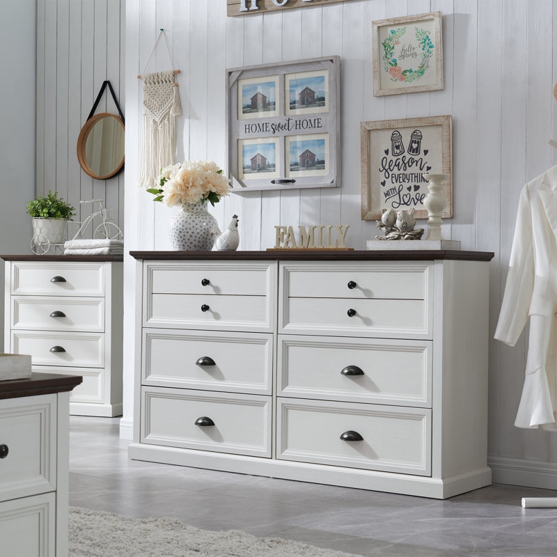Dresser with Mixed Hardware and Two-Tone Finish, Wide Modern Farmhouse