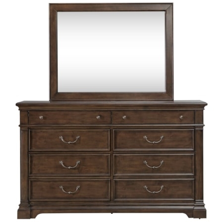 Dresser with Mixed Hardware & Landscape Mirror, Stately Design