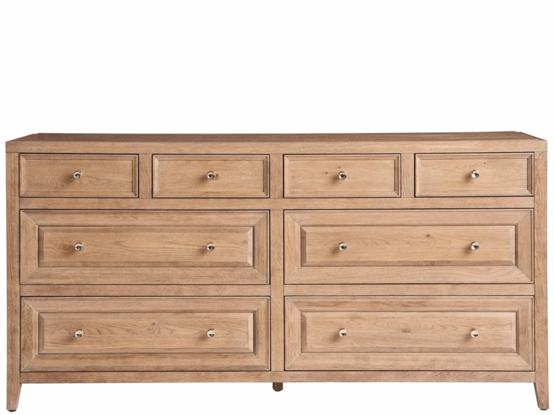 Dresser with Recessed Panels and Round Knobs, Light Wood Coastal Style