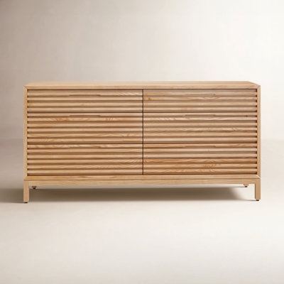 Dresser with Ribbed Front, Slatted Drawers, Light Wood, Modern Lodge