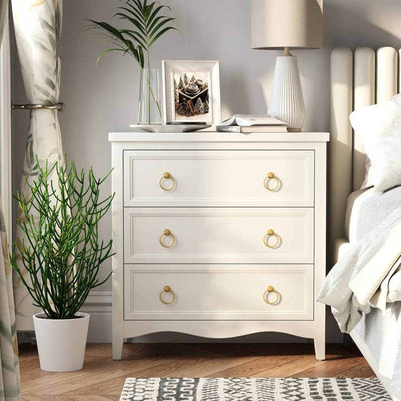 Dresser with Scalloped Apron and Gold Ring Pulls, French Country Style