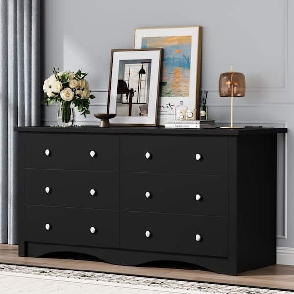Dresser with Scalloped Base and White Circular Knobs