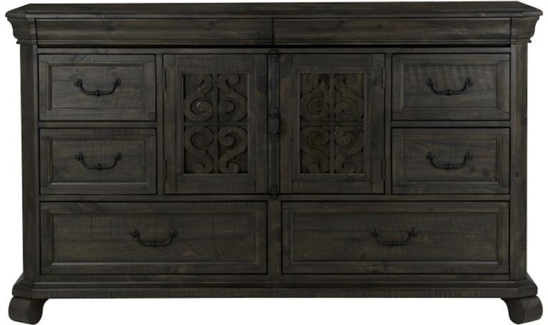 Dresser with Scrollwork Doors & Dark Distressed Finish, Rustic Style