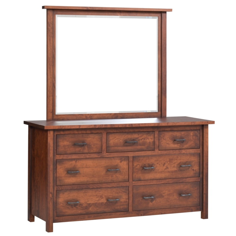 Dresser with Seven Drawers in Warm Cherry Wood, Craftsman Style
