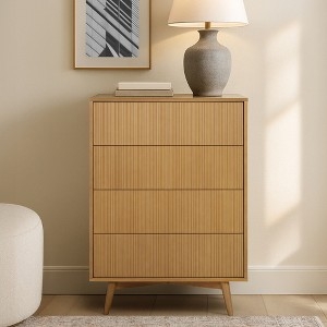 Dresser with Splayed Legs: Beige Wood 4-Drawer Chest with Fluting