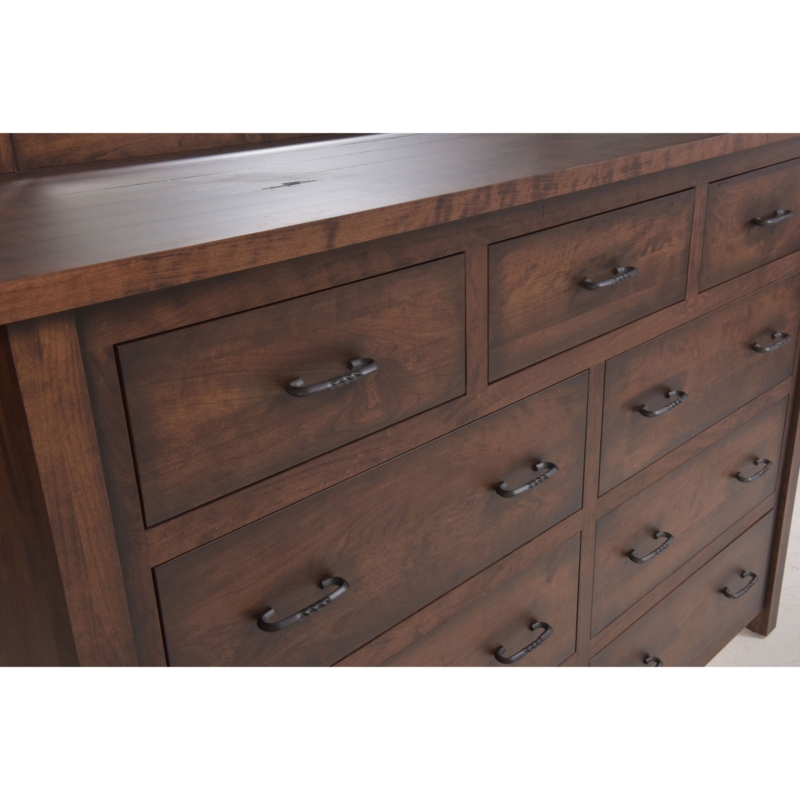 Dresser with Twisted Metal Pulls, Dark Wood Grain, Lodge Aesthetic