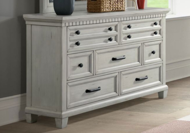 Dresser with Varied Drawer Sizes, Nine Drawers, Tapered Feet.