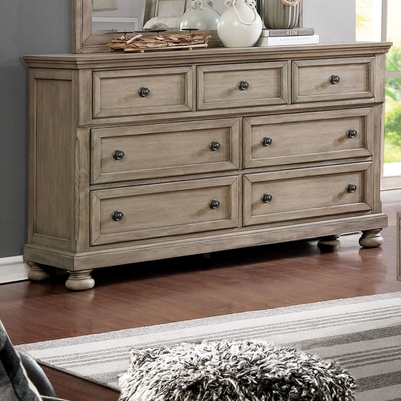 Dresser with Weathered Grey Finish & Bun Feet, Transitional Style
