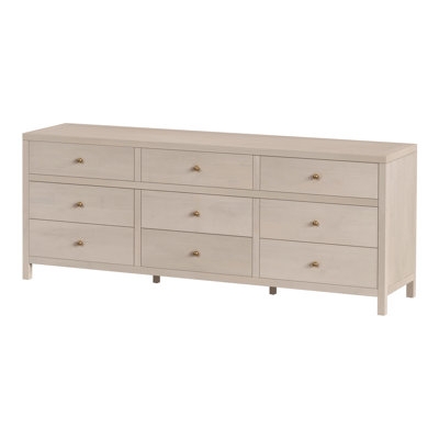 Dresser with Whitewashed Finish, Nine Drawers, Coastal Style Storage