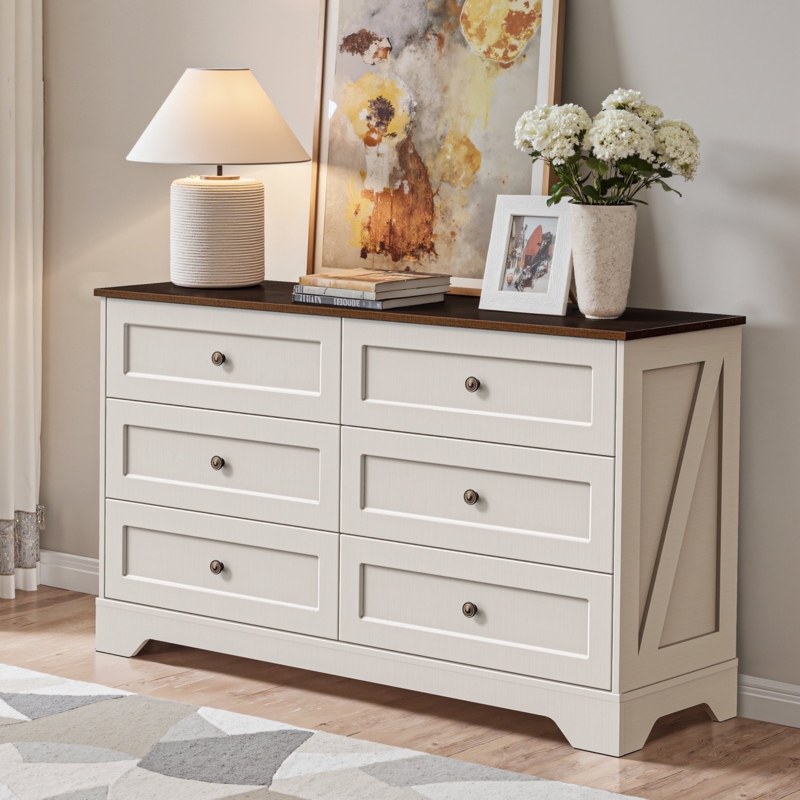 Dresser with X-Frame Sides and Two-Toned Finish, Rustic Chest of Drawers