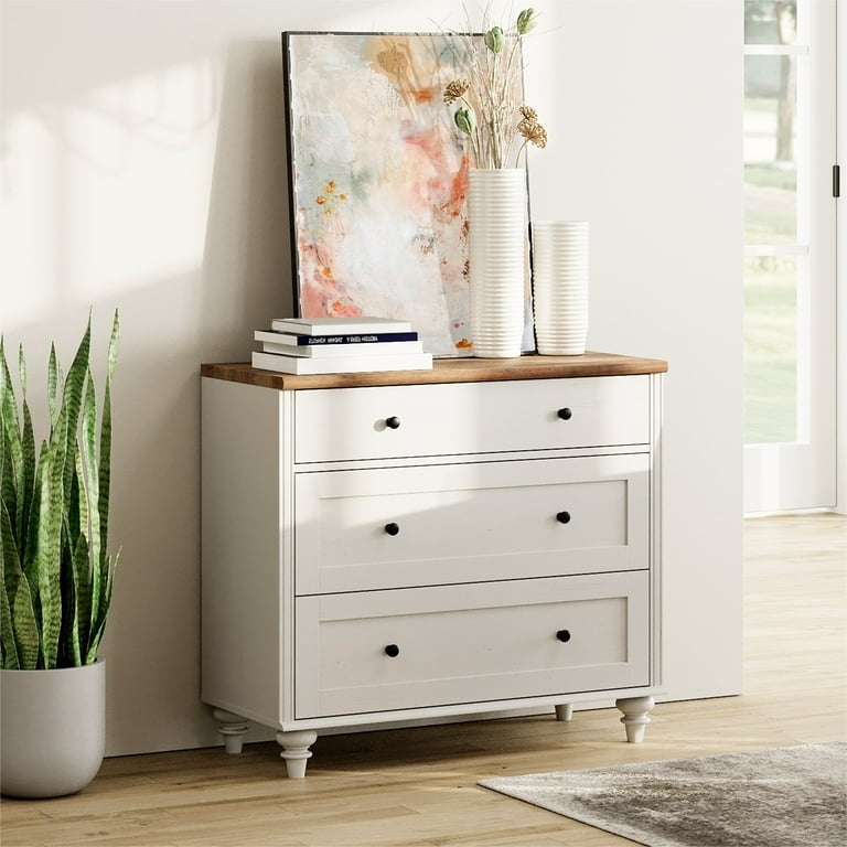 Dresser Wood Toned Top Bun Feet Recessed Panels Modern Farmhouse