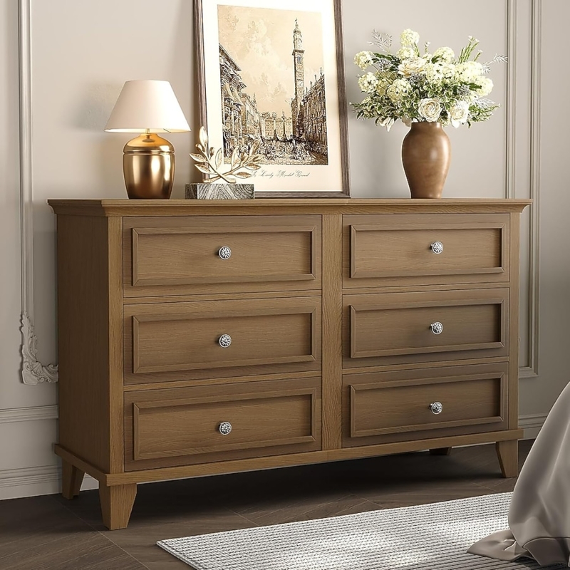 Dresser Wood-Toned With Recessed Panels Traditional Round Knobs