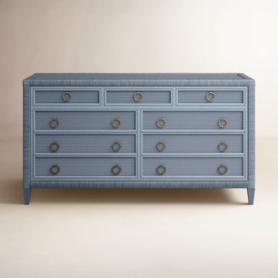 Dresser Woven Texture Blue Grey Finish Nine Drawers Ring Pulls Coastal