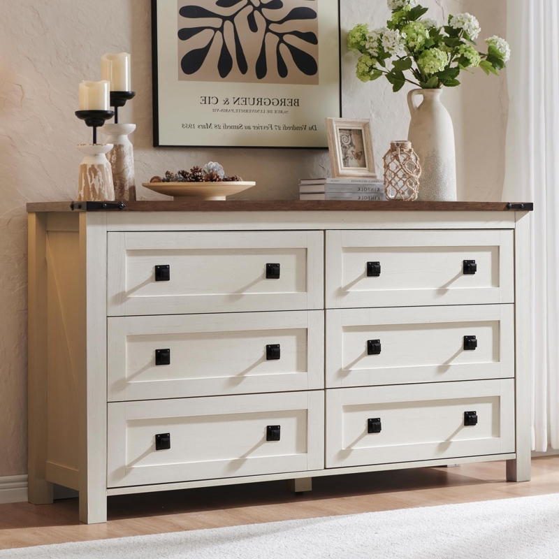Dresser X Side Panels Two Tone Finish Antique White Farmhouse Rustic