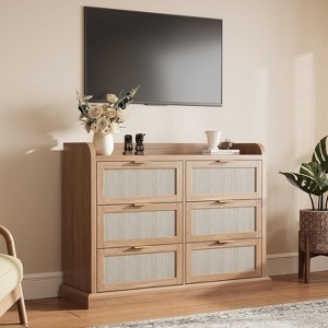 Dual Column Dresser with Six Drawers and Rattan Panels