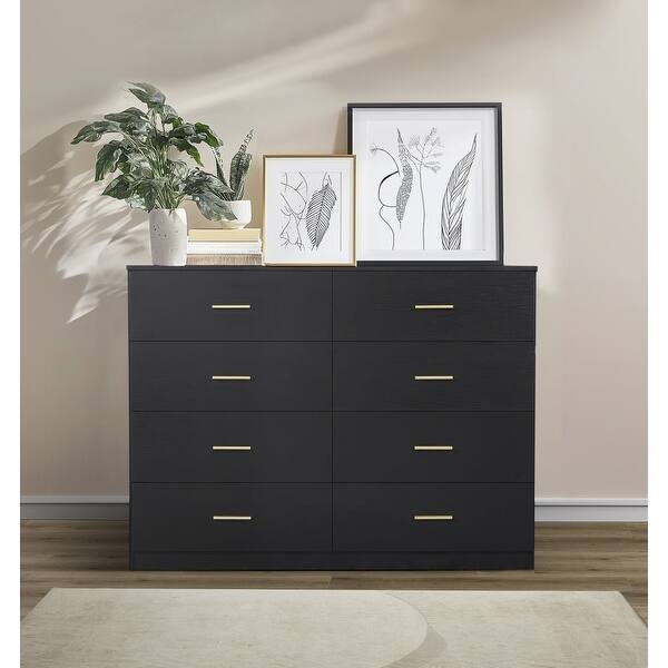 Eight-Drawer Double Dresser featuring Slim Gold Horizontal Pulls
