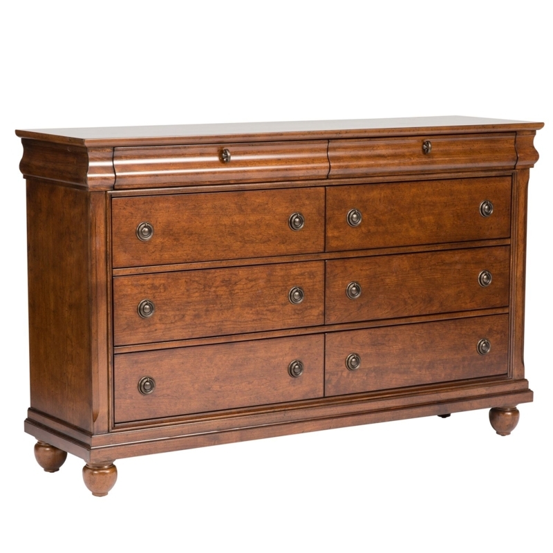 Eight-Drawer Dresser with Antique Brass Hardware & Bun Feet