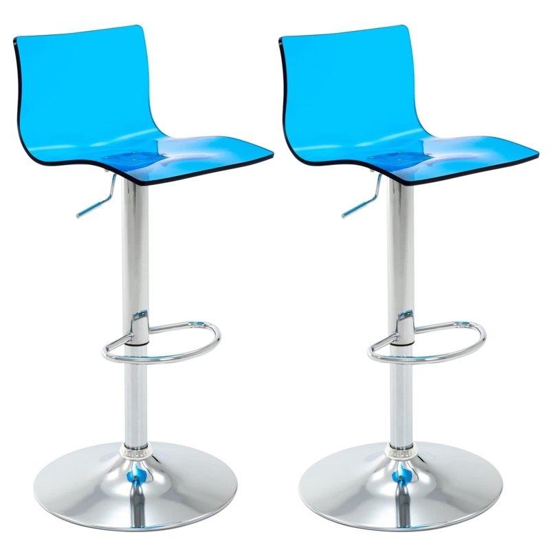 Electric Blue Acrylic Bar Stools with Adjustable Chrome Base