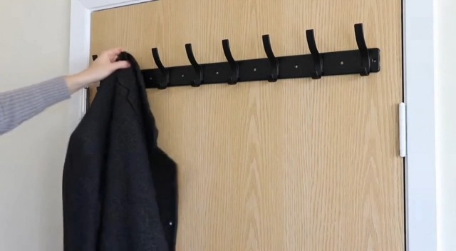 Entryway Coat Rack Wood Door Mounting Minimalist Black Multi Hook Rail
