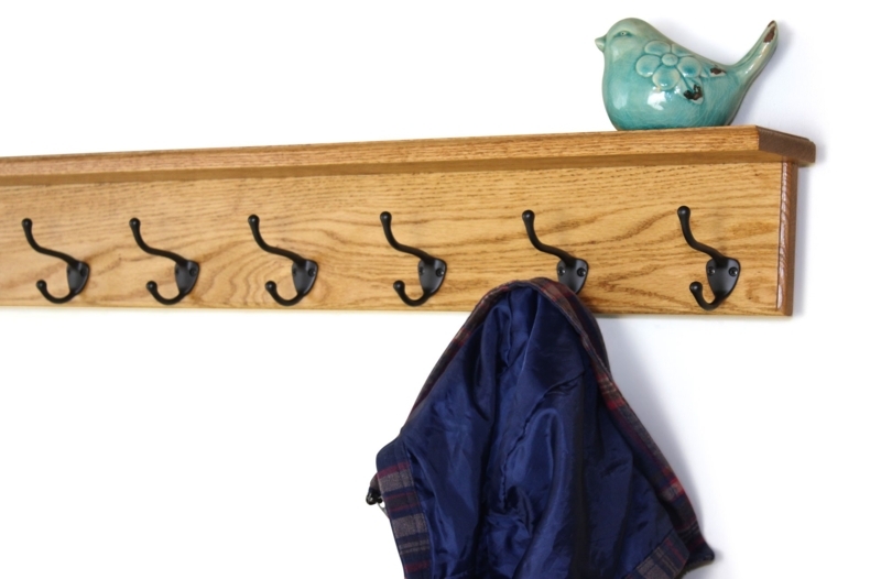 Entryway Shelf Coat Rack Wood Toned Black Double Prong Hooks Rustic