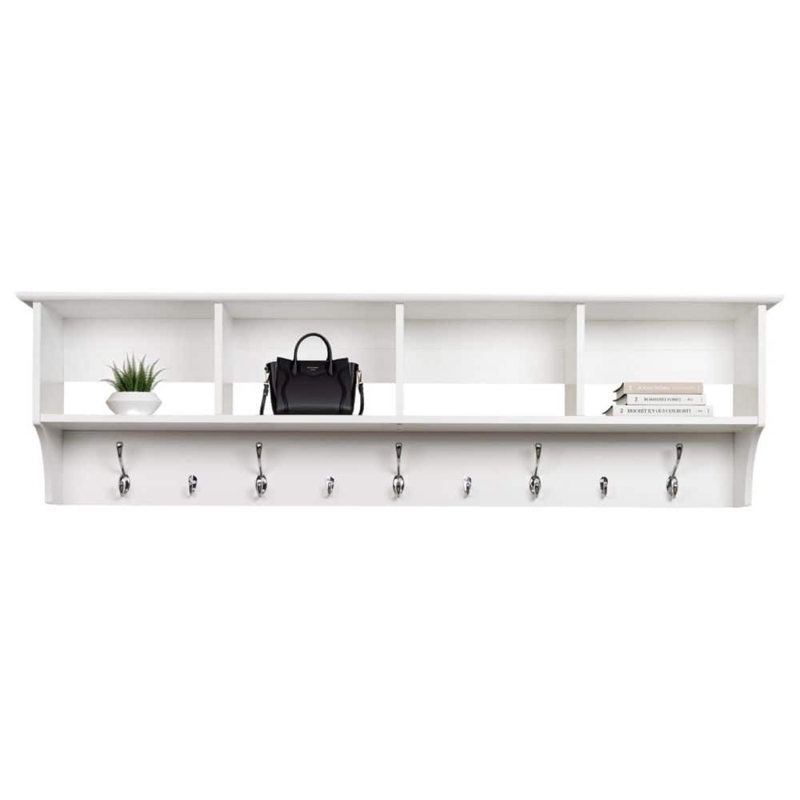 Entryway Shelf Wall Mounted White Matte Finish Four Cubbies Contemporary Style