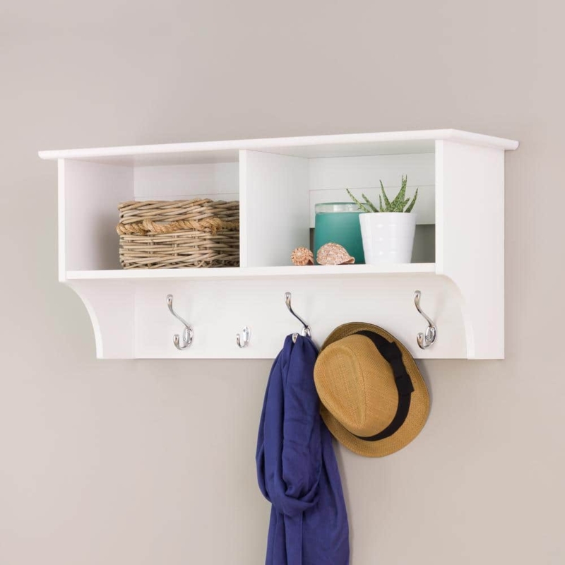Entryway Wall Coat Rack with Dual Storage Cubbies and Contoured Sides.