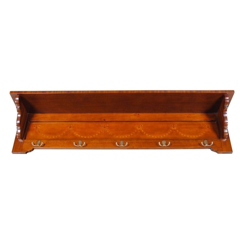 Entryway Wall Shelf Coat Rack with Floral Detail and Five Hooks