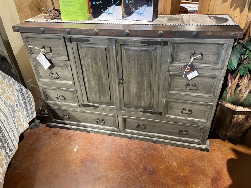 Extra-Large Dresser Weathered Gray Finish Iron Stud Accents