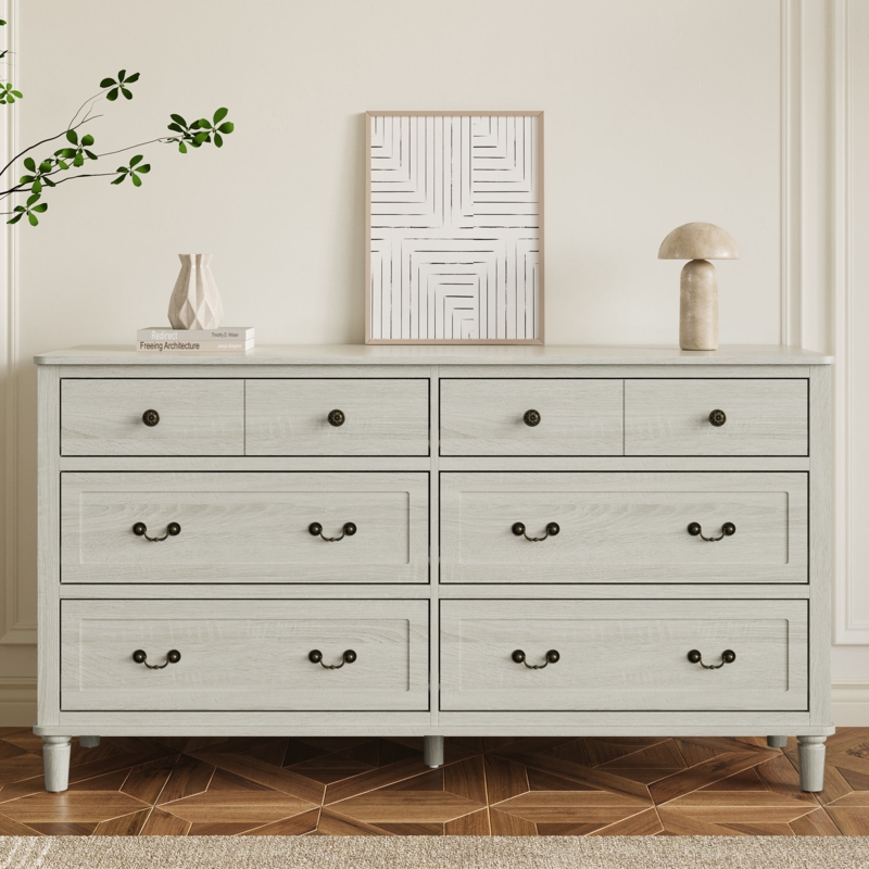 Extra Large Grey Washed Dresser featuring Mixed Hardware Styles