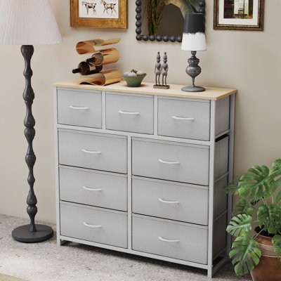 Fabric Drawer Storage Dresser with Mixed Material Look