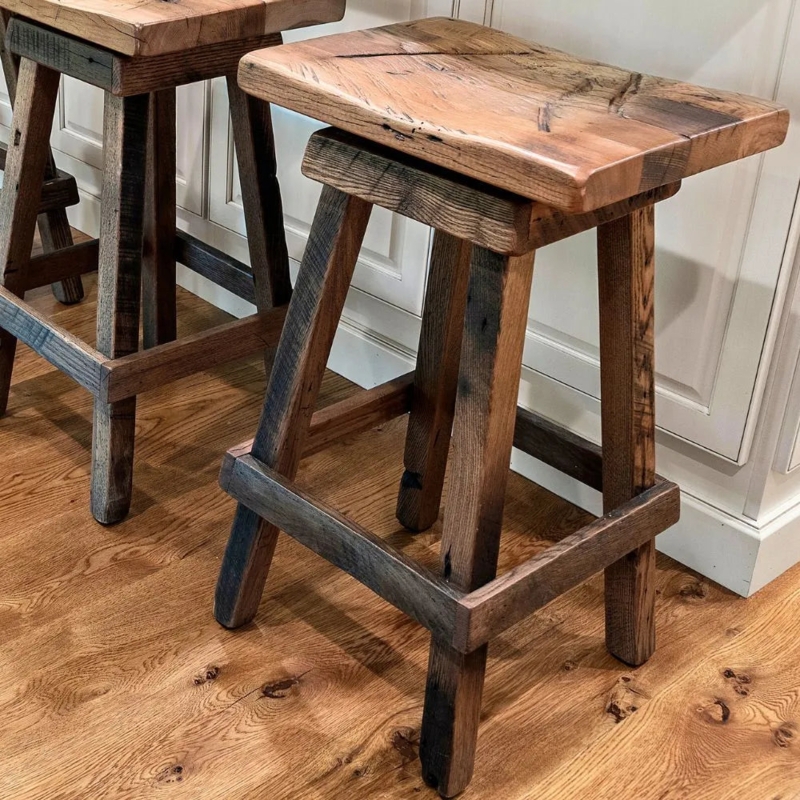 Farmhouse Backless Bar Stool Weathered Wood Distressed Swivel Seat