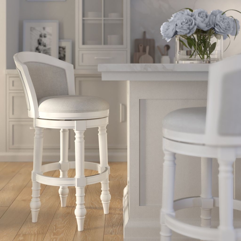Farmhouse Bar Stool Barrel Back Swivel Seat with Turned Legs Wood Finish