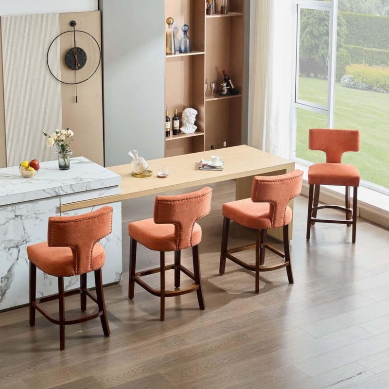 Farmhouse Bar Stools Set of 2, T-Shaped Back, Nailhead