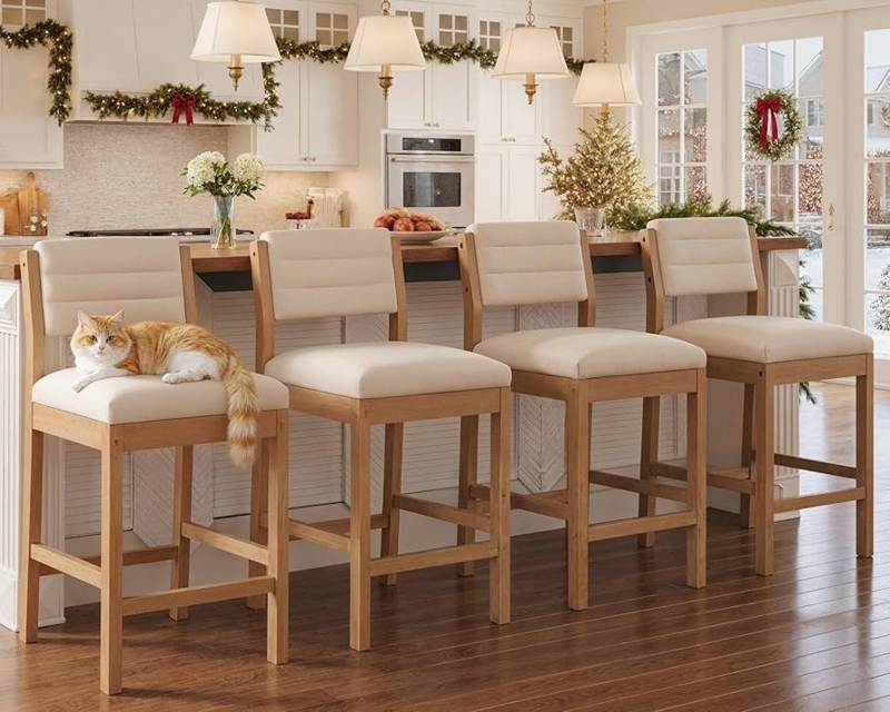 Farmhouse Bar Stools with Horizontal Slat Back and Light Wood Frame