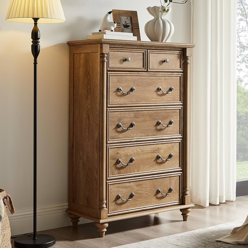 Farmhouse Bedroom Chest of Drawers with Decorative Columns