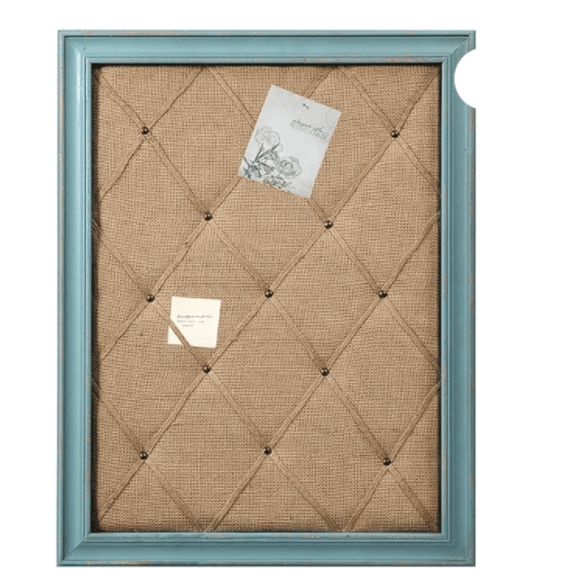 Farmhouse Burlap Surface Bulletin Board with Distressed Blue Frame