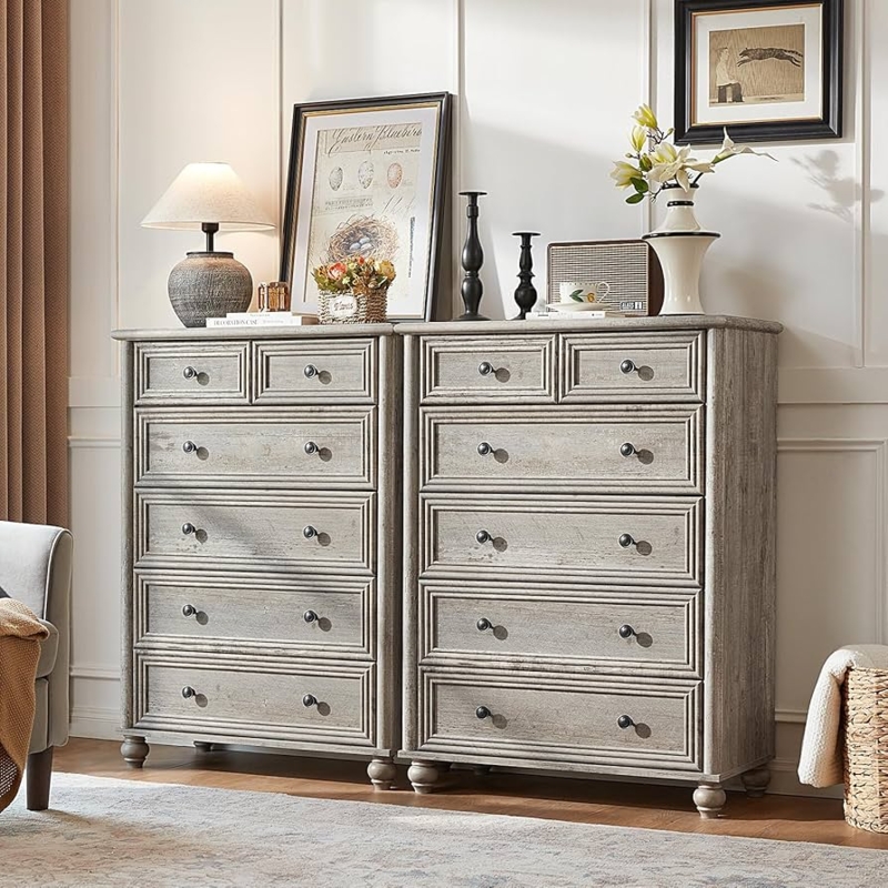 Farmhouse Chest of Drawers Distressed Set of Two Roman Columns