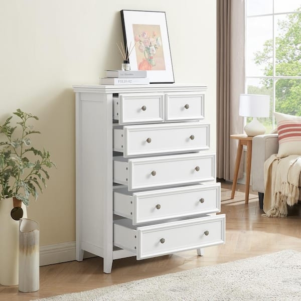 Farmhouse Chest of Drawers, Tiered Layout, Antique Knobs, 6-Drawer