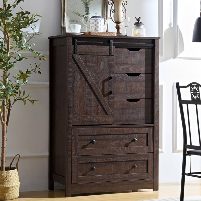 Farmhouse Chest of Drawers with Sliding Barn Door and X-Brace Detail