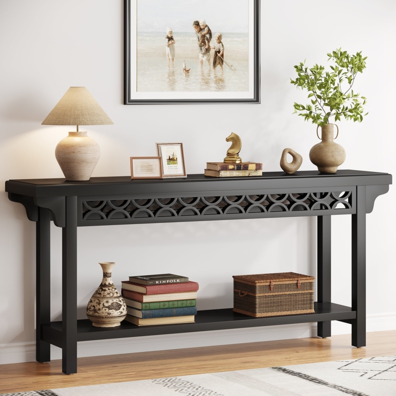Farmhouse Console Table with Scalloped Cutout Apron Detail