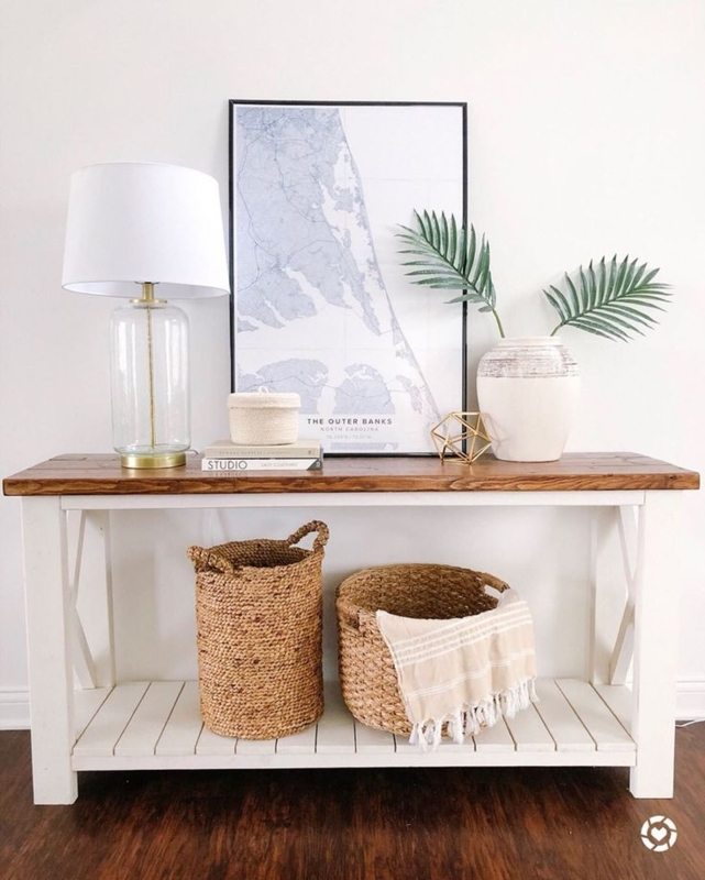 Farmhouse Console Table with X-Brace Sides & Slatted Bottom Shelf