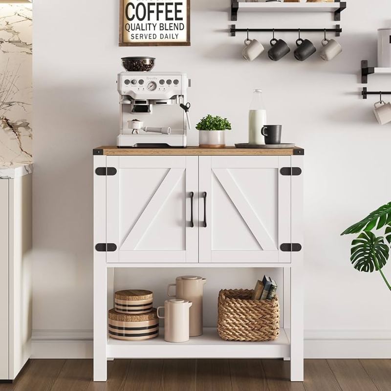 Farmhouse Console Table with X Frame Barn Doors for Coffee Bar