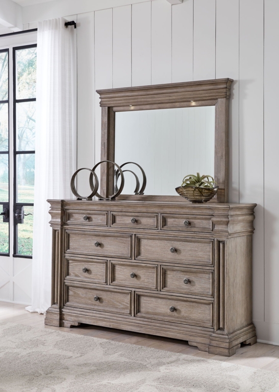 Farmhouse Dresser with Integrated Lighting and Crown Molded Mirror